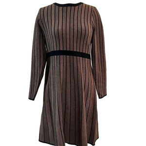 T Tahari Women’s Geo Jacquard Fit-and-Flare Sweater Dress Size Large Black Brown